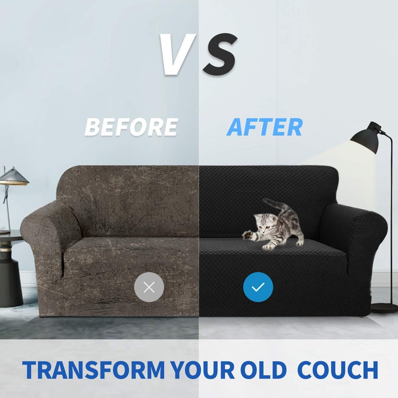ZNSAYOTX 1 Piece Jacquard Couch Covers for 2 Cushion Couch High Stretch Loveseat Slipcover for Pets Dogs Anti Slip Love Seat Sofa Slipcover Furniture Protector (Loveseat, Black) - Image 5